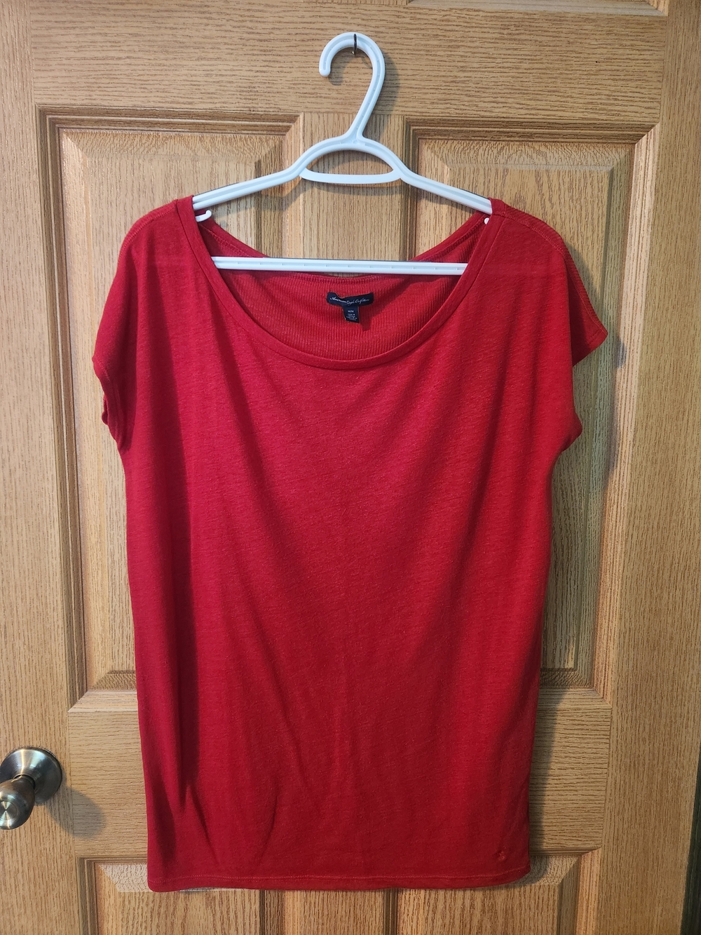 American Eagle Red Scoop Neck Boxy Tee